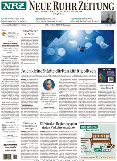Titelbild der Ausgabe 138/2026 von NRZ Neue Ruhr Zeitung Essen. Diese Zeitschrift und viele weitere Zeitungsabos als Abo oder epaper bei United Kiosk online kaufen.