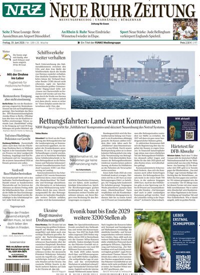 Titelbild der Ausgabe 139/2026 von NRZ Neue Ruhr Zeitung Essen. Diese Zeitschrift und viele weitere Zeitungsabos als Abo oder epaper bei United Kiosk online kaufen.
