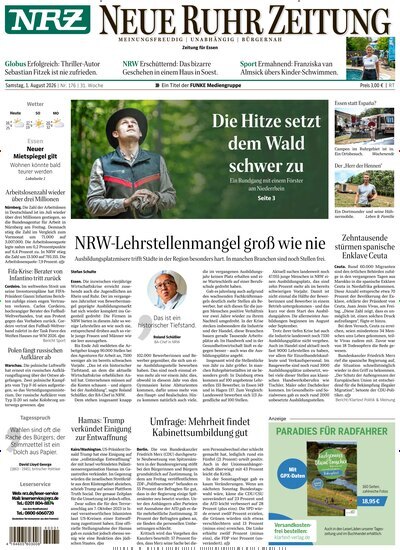 Titelbild der Ausgabe 176/2026 von NRZ Neue Ruhr Zeitung Essen. Diese Zeitschrift und viele weitere Zeitungsabos als Abo oder epaper bei United Kiosk online kaufen.