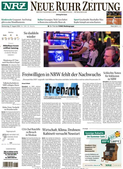 Titelbild der Ausgabe 198/2026 von NRZ Neue Ruhr Zeitung Essen. Diese Zeitschrift und viele weitere Zeitungsabos als Abo oder epaper bei United Kiosk online kaufen.