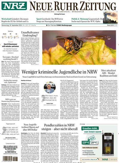 Titelbild der Ausgabe 210/2026 von NRZ Neue Ruhr Zeitung Essen. Diese Zeitschrift und viele weitere Zeitungsabos als Abo oder epaper bei United Kiosk online kaufen.
