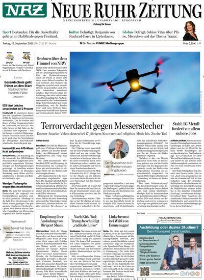 Titelbild der Ausgabe 212/2025 von NRZ Neue Ruhr Zeitung Essen. Diese Zeitschrift und viele weitere Zeitungsabos als Abo oder epaper bei United Kiosk online kaufen.