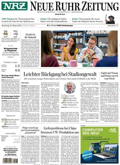 Titelbild der Ausgabe 246/2025 von NRZ Neue Ruhr Zeitung Essen. Diese Zeitschrift und viele weitere Zeitungsabos als Abo oder epaper bei United Kiosk online kaufen.