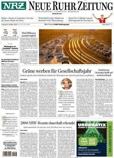 Titelbild der Ausgabe 247/2025 von NRZ Neue Ruhr Zeitung Essen. Diese Zeitschrift und viele weitere Zeitungsabos als Abo oder epaper bei United Kiosk online kaufen.