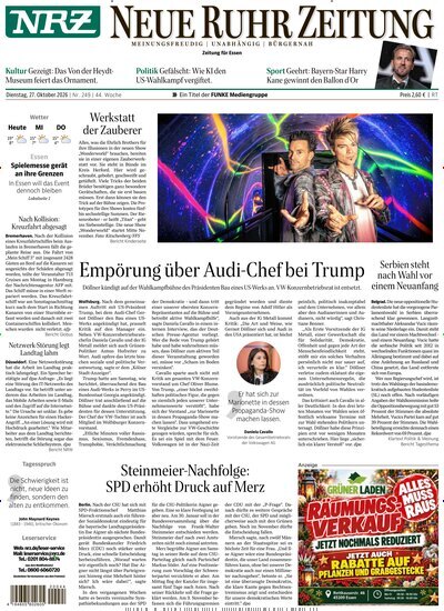 Titelbild der Ausgabe 249/2026 von NRZ Neue Ruhr Zeitung Essen. Diese Zeitschrift und viele weitere Zeitungsabos als Abo oder epaper bei United Kiosk online kaufen.