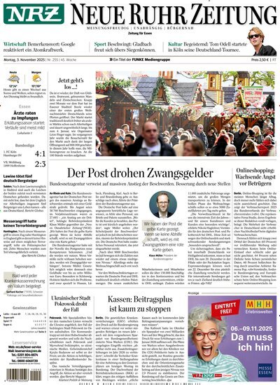 Titelbild der Ausgabe 254/2025 von NRZ Neue Ruhr Zeitung Essen. Diese Zeitschrift und viele weitere Zeitungsabos als Abo oder epaper bei United Kiosk online kaufen.