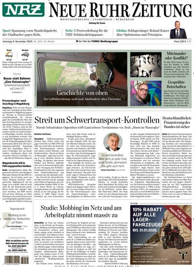 Titelbild der Ausgabe 259/2025 von NRZ Neue Ruhr Zeitung Essen. Diese Zeitschrift und viele weitere Zeitungsabos als Abo oder epaper bei United Kiosk online kaufen.