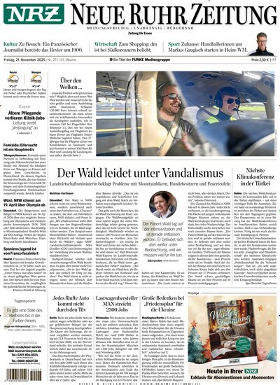 Titelbild der Ausgabe 270/2025 von NRZ Neue Ruhr Zeitung Essen. Diese Zeitschrift und viele weitere Zeitungsabos als Abo oder epaper bei United Kiosk online kaufen.
