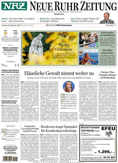 Titelbild der Ausgabe 271/2025 von NRZ Neue Ruhr Zeitung Essen. Diese Zeitschrift und viele weitere Zeitungsabos als Abo oder epaper bei United Kiosk online kaufen.