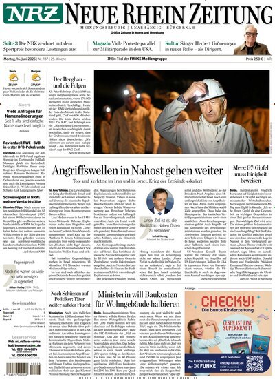 Titelbild der Ausgabe 137/2025 von NRZ Neue Ruhr Zeitung Moers. Diese Zeitschrift und viele weitere Zeitungsabos als Abo oder epaper bei United Kiosk online kaufen.