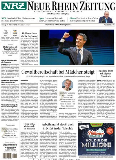 Titelbild der Ausgabe 253/2025 von NRZ Neue Ruhr Zeitung Moers. Diese Zeitschrift und viele weitere Zeitungsabos als Abo oder epaper bei United Kiosk online kaufen.