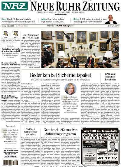 Titelbild der Ausgabe 130/2025 von NRZ Neue Ruhr Zeitung Mühlheim Ruhr. Diese Zeitschrift und viele weitere Zeitungsabos als Abo oder epaper bei United Kiosk online kaufen.