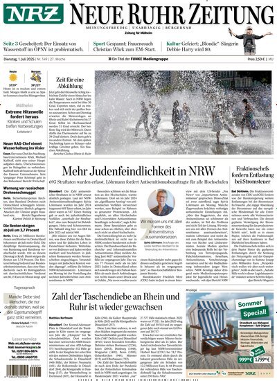 Titelbild der Ausgabe 149/2025 von NRZ Neue Ruhr Zeitung Mühlheim Ruhr. Diese Zeitschrift und viele weitere Zeitungsabos als Abo oder epaper bei United Kiosk online kaufen.