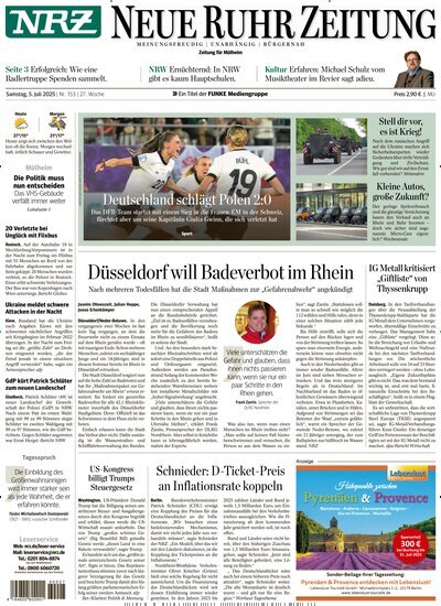 Titelbild der Ausgabe 153/2025 von NRZ Neue Ruhr Zeitung Mühlheim Ruhr. Diese Zeitschrift und viele weitere Zeitungsabos als Abo oder epaper bei United Kiosk online kaufen.