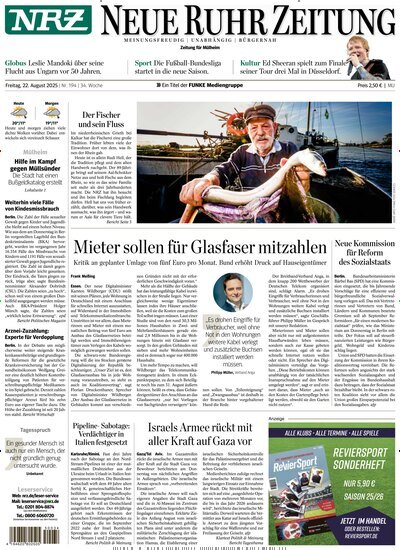Titelbild der Ausgabe 194/2025 von NRZ Neue Ruhr Zeitung Mühlheim Ruhr. Diese Zeitschrift und viele weitere Zeitungsabos als Abo oder epaper bei United Kiosk online kaufen.