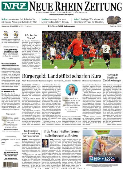 Titelbild der Ausgabe 129/2025 von NRZ Neue Ruhr Zeitung Rheinberg. Diese Zeitschrift und viele weitere Zeitungsabos als Abo oder epaper bei United Kiosk online kaufen.