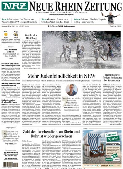 Titelbild der Ausgabe 149/2025 von NRZ Neue Ruhr Zeitung Rheinberg. Diese Zeitschrift und viele weitere Zeitungsabos als Abo oder epaper bei United Kiosk online kaufen.