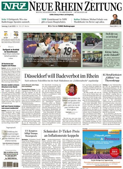 Titelbild der Ausgabe 153/2025 von NRZ Neue Ruhr Zeitung Rheinberg. Diese Zeitschrift und viele weitere Zeitungsabos als Abo oder epaper bei United Kiosk online kaufen.