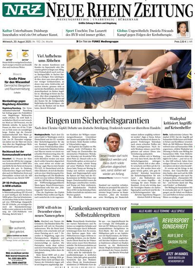Titelbild der Ausgabe 192/2025 von NRZ Neue Ruhr Zeitung Rheinberg. Diese Zeitschrift und viele weitere Zeitungsabos als Abo oder epaper bei United Kiosk online kaufen.