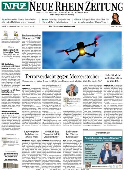 Titelbild der Ausgabe 212/2025 von NRZ Neue Ruhr Zeitung Rheinberg. Diese Zeitschrift und viele weitere Zeitungsabos als Abo oder epaper bei United Kiosk online kaufen.