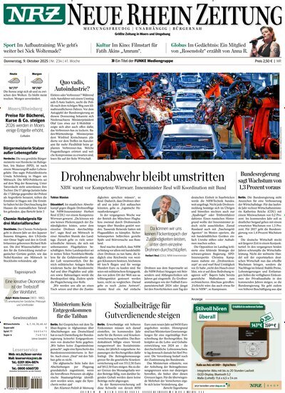 Titelbild der Ausgabe 234/2025 von NRZ Neue Ruhr Zeitung Rheinberg. Diese Zeitschrift und viele weitere Zeitungsabos als Abo oder epaper bei United Kiosk online kaufen.