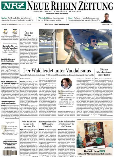 Titelbild der Ausgabe 270/2025 von NRZ Neue Ruhr Zeitung Rheinberg. Diese Zeitschrift und viele weitere Zeitungsabos als Abo oder epaper bei United Kiosk online kaufen.