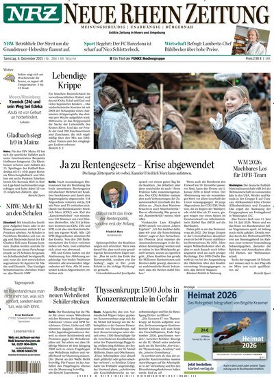 Titelbild der Ausgabe 284/2025 von NRZ Neue Ruhr Zeitung Rheinberg. Diese Zeitschrift und viele weitere Zeitungsabos als Abo oder epaper bei United Kiosk online kaufen.