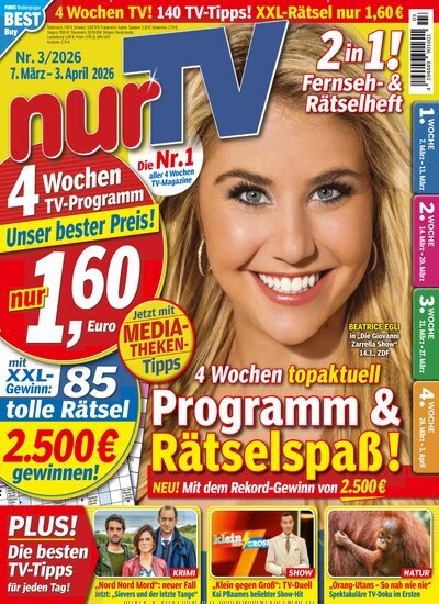 Titelbild der Ausgabe 3/2026 von nurTV. Diese Zeitschrift und viele weitere Programmzeitschriften als Abo oder epaper bei United Kiosk online kaufen.