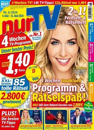 Titelbild der Ausgabe 6/2024 von nurTV. Diese Zeitschrift und viele weitere Programmzeitschriften als Abo oder epaper bei United Kiosk online kaufen.