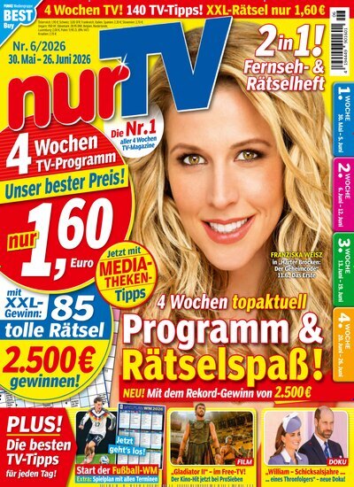 Titelbild der Ausgabe 6/2026 von nurTV. Diese Zeitschrift und viele weitere Programmzeitschriften als Abo oder epaper bei United Kiosk online kaufen.
