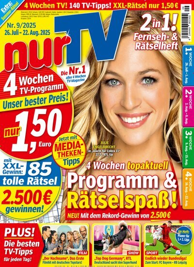 Titelbild der Ausgabe 9/2025 von nurTV. Diese Zeitschrift und viele weitere Programmzeitschriften als Abo oder epaper bei United Kiosk online kaufen.