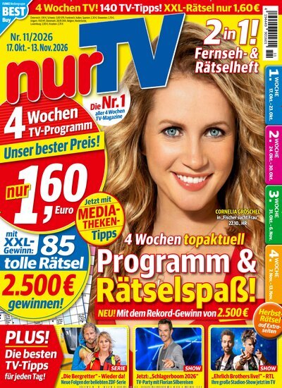 Titelbild der Ausgabe 11/2026 von nurTV. Diese Zeitschrift und viele weitere Programmzeitschriften als Abo oder epaper bei United Kiosk online kaufen.
