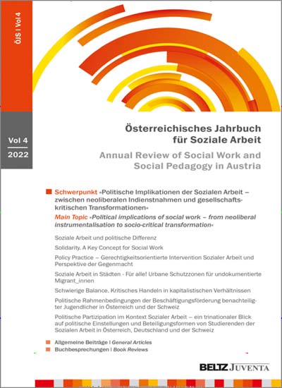 Titelbild der Ausgabe 4/2022 von Österreichisches Jahrbuch für Soziale Arbeit . Diese Zeitschrift und viele weitere Zeitschriften für Pädagogik als Abo oder epaper bei United Kiosk online kaufen.