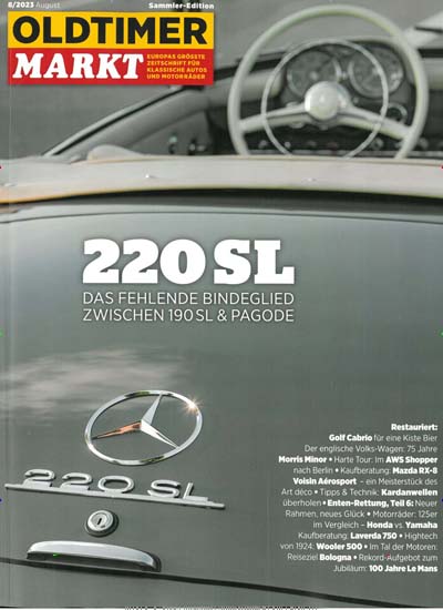 Titelbild der Ausgabe 8/2023 von Oldtimer Markt. Diese Zeitschrift und viele weitere Automagazine und Motorradzeitschriften als Abo oder epaper bei United Kiosk online kaufen.