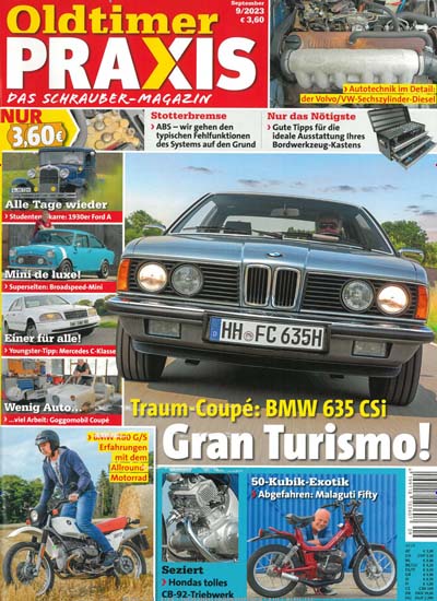 Titelbild der Ausgabe 9/2023 von Oldtimer Praxis. Diese Zeitschrift und viele weitere Automagazine und Motorradzeitschriften als Abo oder epaper bei United Kiosk online kaufen.