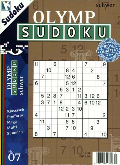 Olymp Sudoku aktuelles Titelbild Ausgabe 7/2014 Aktuelles Titelbild von Olymp Sudoku. In der Ausgabe 7/2014 geht es um die Themen: Geprüft; 100 % Qualität. Lesen Sie gerne Groschenromane und Rätselhefte? Dann empfehlen wir Ihnen Olymp Sudoku als Abo oder Geschenkabo.