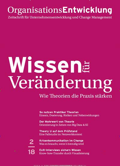 OrganisationsEntwicklung aktuelles Titelbild Ausgabe 2/2018 Aktuelles Titelbild von OrganisationsEntwicklung. In der Ausgabe 2/2018 geht es um die Themen: So nutzen Praktiker Theorien. Lesen Sie gerne Wirtschaftsmagazine und Politikmagazine? Dann empfehlen wir Ihnen OrganisationsEntwicklung als Abo, Geschenkabo oder das Einzelheft der aktuellen Ausgabe.