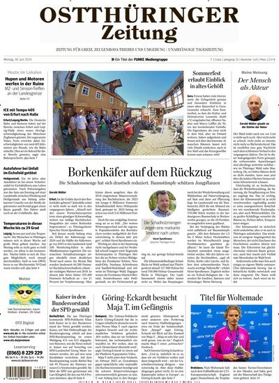 Titelbild der Ausgabe 149/2025 von Ostthüringer Zeitung Greiz. Diese Zeitschrift und viele weitere Zeitungsabos als Abo oder epaper bei United Kiosk online kaufen.