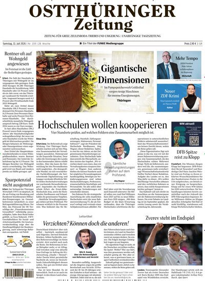 Titelbild der Ausgabe 159/2026 von Ostthüringer Zeitung Greiz. Diese Zeitschrift und viele weitere Zeitungsabos als Abo oder epaper bei United Kiosk online kaufen.