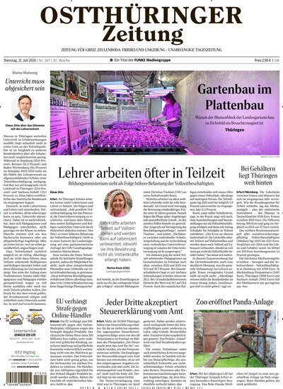 Titelbild der Ausgabe 167/2026 von Ostthüringer Zeitung Greiz. Diese Zeitschrift und viele weitere Zeitungsabos als Abo oder epaper bei United Kiosk online kaufen.