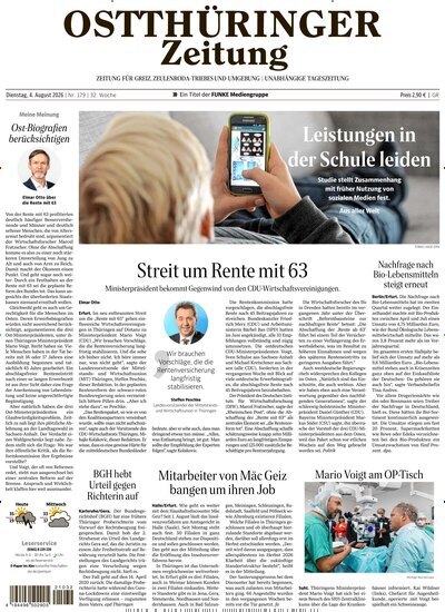 Titelbild der Ausgabe 179/2026 von Ostthüringer Zeitung Greiz. Diese Zeitschrift und viele weitere Zeitungsabos als Abo oder epaper bei United Kiosk online kaufen.