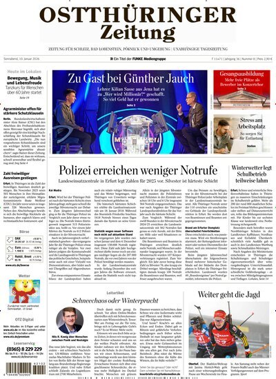 Titelbild der Ausgabe 8/2026 von Ostthüringer Zeitung Pößneck. Diese Zeitschrift und viele weitere Zeitungsabos als Abo oder epaper bei United Kiosk online kaufen.