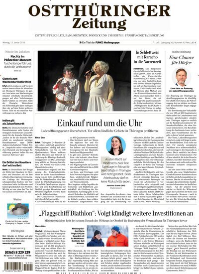 Titelbild der Ausgabe 9/2026 von Ostthüringer Zeitung Pößneck. Diese Zeitschrift und viele weitere Zeitungsabos als Abo oder epaper bei United Kiosk online kaufen.