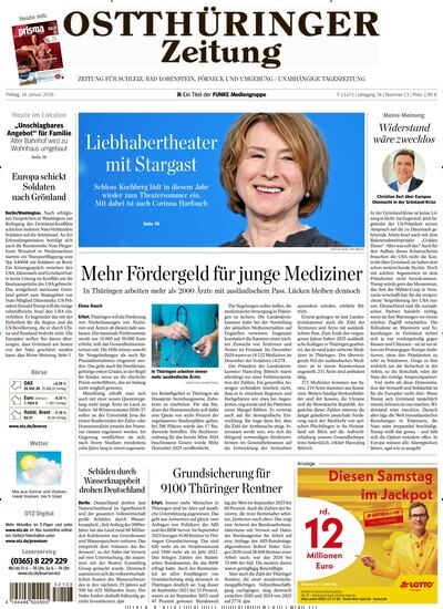Titelbild der Ausgabe 13/2026 von Ostthüringer Zeitung Pößneck. Diese Zeitschrift und viele weitere Zeitungsabos als Abo oder epaper bei United Kiosk online kaufen.