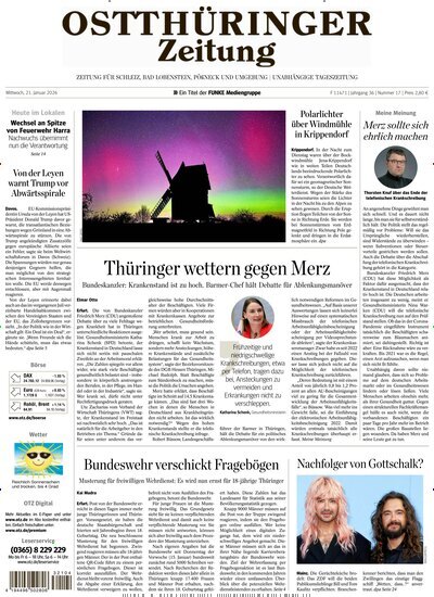 Titelbild der Ausgabe 17/2026 von Ostthüringer Zeitung Pößneck. Diese Zeitschrift und viele weitere Zeitungsabos als Abo oder epaper bei United Kiosk online kaufen.