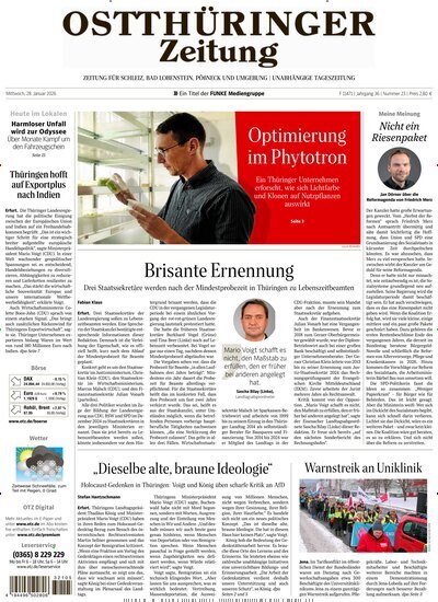 Titelbild der Ausgabe 23/2026 von Ostthüringer Zeitung Pößneck. Diese Zeitschrift und viele weitere Zeitungsabos als Abo oder epaper bei United Kiosk online kaufen.