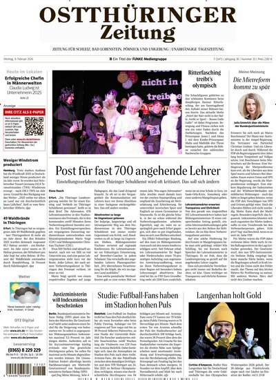 Titelbild der Ausgabe 33/2026 von Ostthüringer Zeitung Pößneck. Diese Zeitschrift und viele weitere Zeitungsabos als Abo oder epaper bei United Kiosk online kaufen.