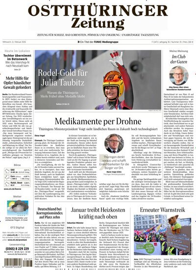 Titelbild der Ausgabe 35/2026 von Ostthüringer Zeitung Pößneck. Diese Zeitschrift und viele weitere Zeitungsabos als Abo oder epaper bei United Kiosk online kaufen.