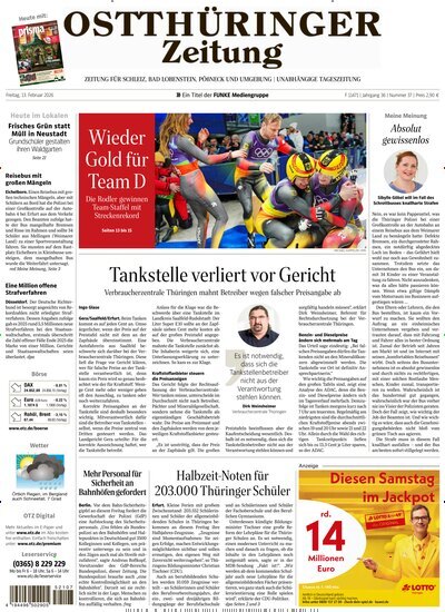 Titelbild der Ausgabe 37/2026 von Ostthüringer Zeitung Pößneck. Diese Zeitschrift und viele weitere Zeitungsabos als Abo oder epaper bei United Kiosk online kaufen.