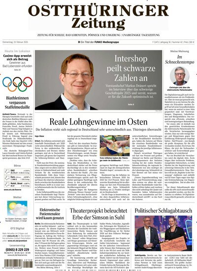 Titelbild der Ausgabe 42/2026 von Ostthüringer Zeitung Pößneck. Diese Zeitschrift und viele weitere Zeitungsabos als Abo oder epaper bei United Kiosk online kaufen.